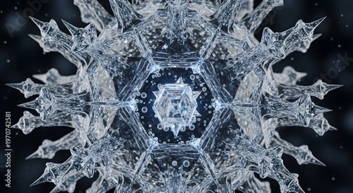 Macro Snowflake Crystal Geometric Pattern Abstract Background.