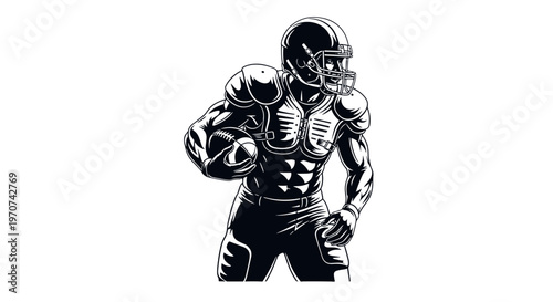 Muscular american football player in full gear ready for intense game action
