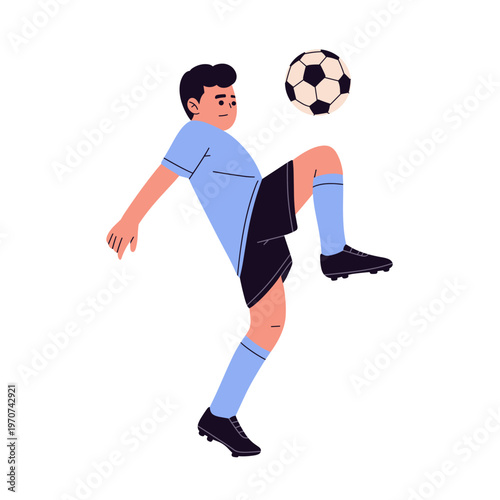 vector of a kids soccer player in different poses, including dribbling, kicking, juggling, and celebrating with a ball. ideal for sports design, football training concepts, youth activities, lifestyle