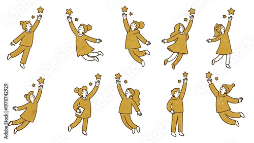 Children reaching for stars in a whimsical illustration.