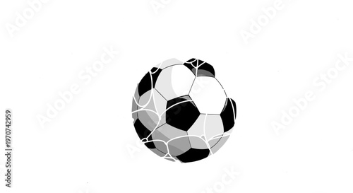 A black and white illustration of a deflated soccer ball on a plain white