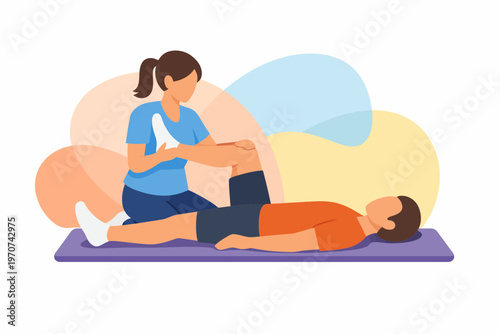 Physiotherapist performing leg rehabilitation exercises for patient