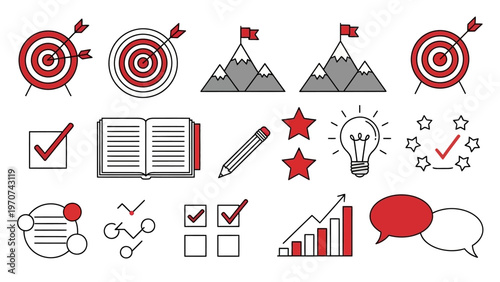 Collection of Business and Success Related Icons and Symbols.