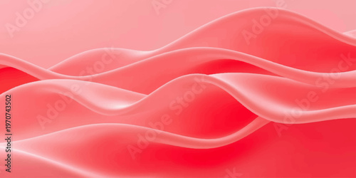 A soft pink and red silk fabric background features flowing satin waves and smooth curves in a vector illustration design for a decorative textile wallpaper