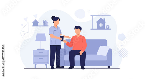 Nurse caring for patient at home, healthcare, medical assistance, home care concept