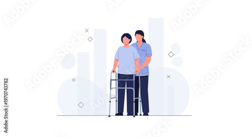 Nurse assisting elderly woman with walker, healthcare, support, medical care, senior living