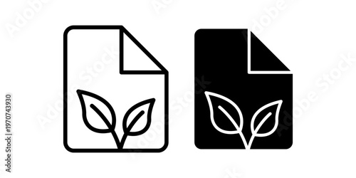 Eco friendly document icon set with leaf symbol and sustainable file concept clean minimal style