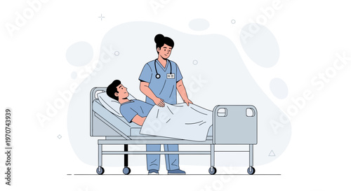 Nurse caring for patient in hospital bed, medical assistance, healthcare concept