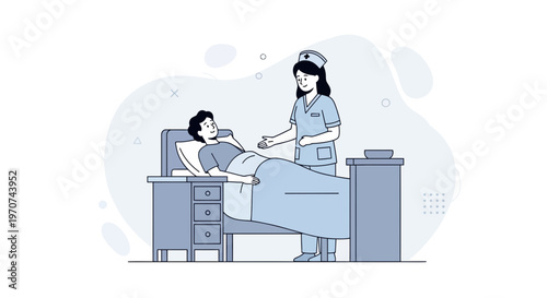 Nurse Caring for Patient in Hospital Bed, Medical Care Illustration