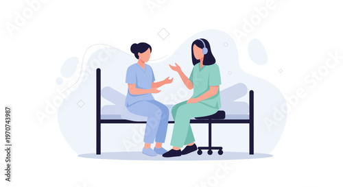 Nurses Discussing Patient Care on Hospital Bed
