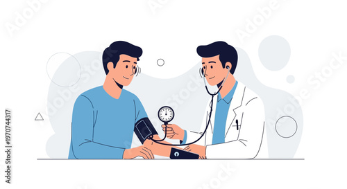 Doctor checking patient's blood pressure with sphygmomanometer in clinic