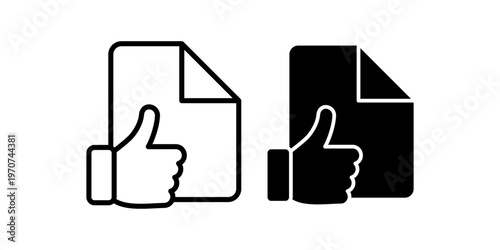 Like document icon set with thumbs up symbol for positive feedback approval and user interaction concept