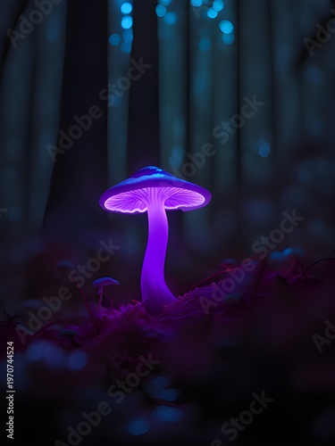 a closeup shot of an illuminated purple and purple mushrooms
