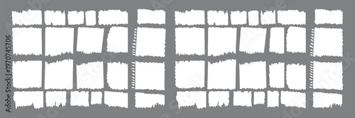 Torn Paper Pieces with Rough Jagged Edges, Blank Ripped Sheet Scraps Background, Realistic Paper Texture, Collage Elements, Grunge Cutout Borders for Creative Design Use