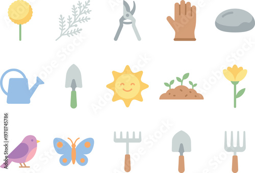 Flat design vector icon set featuring summer vacation and travel essentials for tourism and holiday projects.