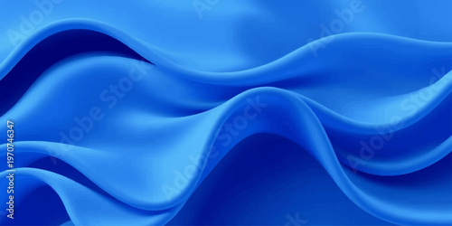 A smooth blue silk fabric background features soft flowing waves and a liquid satin texture with elegant light curves for a modern abstract textile wallpaper design