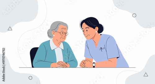 Nurse caring for elderly woman, support and empathy in healthcare setting
