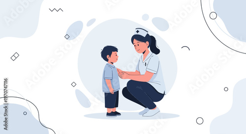 Nurse caring for a child, illustration, healthcare, medical, pediatric, gentle, support