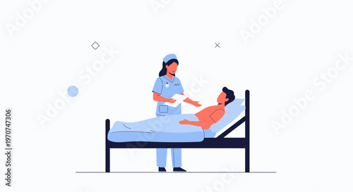 Nurse caring for patient in hospital bed, medical check-up, healthcare concept