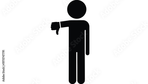 Black vector illustration of a simple person icon with a thumbs down gesture.