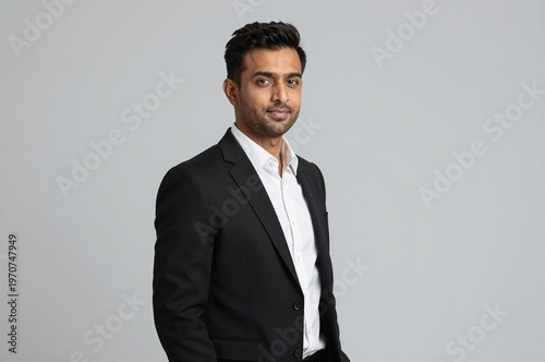 Young businessman studio portrait isolated on pastel background