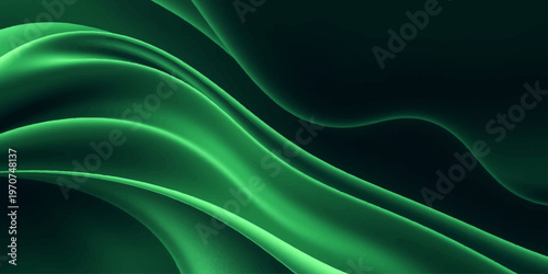 An abstract green and blue background features flowing smooth waves and soft silk textures with light design lines in a motion swirl pattern backdrop