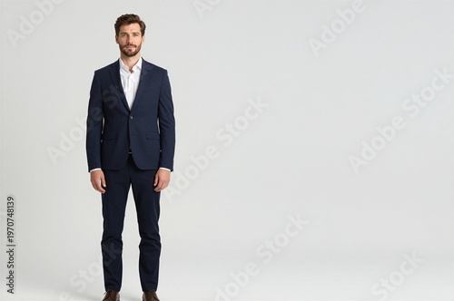 Young businessman standing in studio isolated on pastel background
