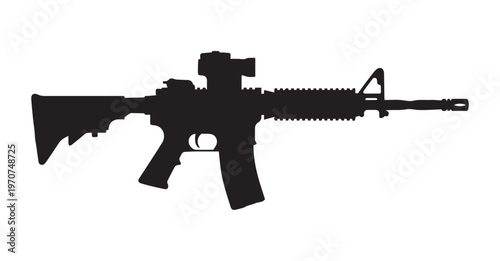 Assault Rifle Icon Silhouette Vector black design on a white background