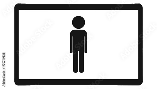 Black stick figure illustration displayed on a modern digital tablet screen, isolated vector graphic design