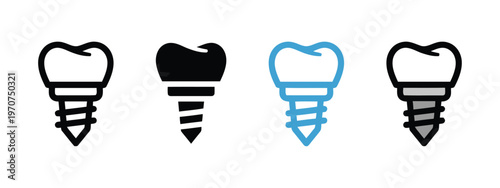 A collection of four diverse vector icons representing dental implants for professional use. isolated on white background, Vector, illustration