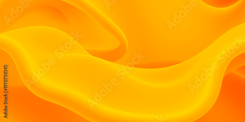 Smooth golden waves create an abstract yellow background with a flowing silk texture and orange gradient curves for a modern vector wallpaper design