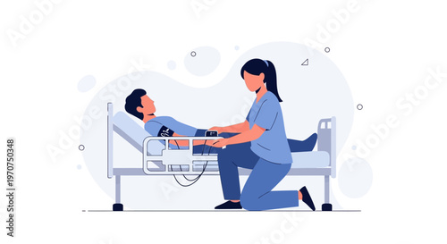 Nurse checking patient's vital signs in hospital bed, medical care concept