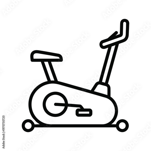 Line art illustration of an exercise bike, a piece of gym equipment for cycling and cardio workouts.