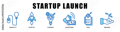 blue - Startup Launch web banner icon vector illustration concept
