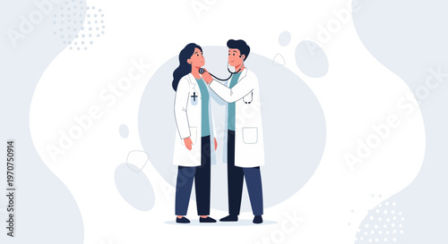 Doctor examining patient with stethoscope, medical illustration, healthcare concept