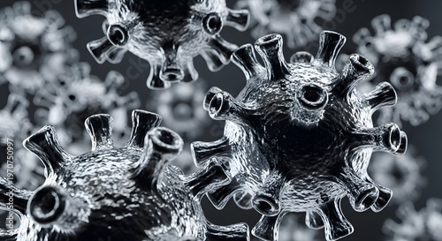 Microscopic View of Coronavirus Particles in a Dark Setting.