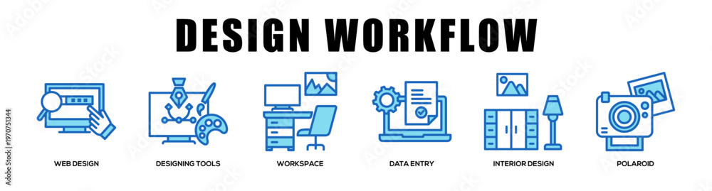 Fototapeta premium blue - Design Workflow web banner icon vector illustration concept