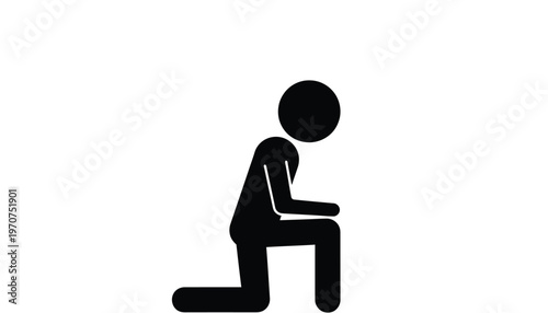 A simple vector graphic illustration showing a stick figure person kneeling with a bowed head.