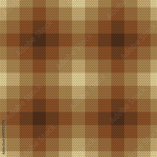 Seamless brown plaid knitted pattern with gingham check texture. Warming tone textile background featuring a classic wool sweater weave in earthy tan and brown tones.