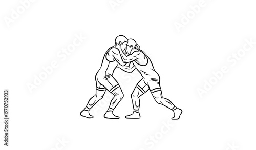 "Dynamic Wrestling Silhouettes Vector, Athletes Grappling in Line Sketch"