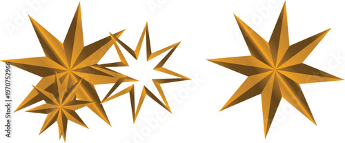 Golden 3D stars vector set for award ceremony success decoration and festive celebration banner
