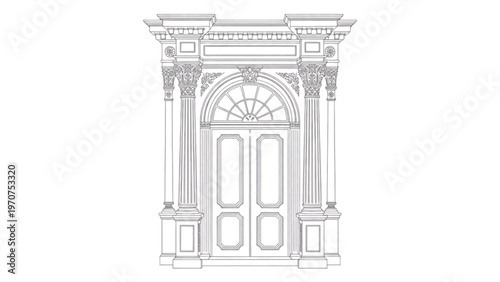 Ornate Classical Doorway Elevation – Luxury Architectural Line Art Illustration