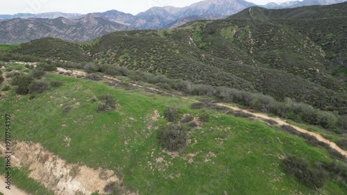 The Crafton Hills near Yucaipa, California, along the Fault line that built the geographic formation neat the San Andreas Fault showing how the Hills were part of the earthquake fault from a UAV Drone