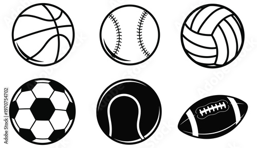 Collection of sports balls basketball baseball volleyball soccer rugby and american football