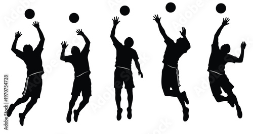 Volleyball players in action a sequence of jumping and spiking silhouettes