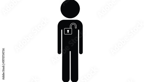Abstract graphic design featuring a person with an unlocked padlock, representing personal freedom and openness.
