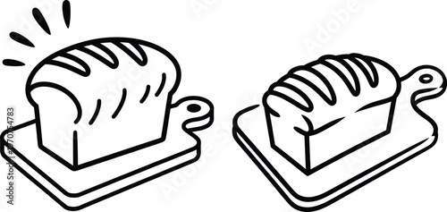 Loaves of bread on cutting boards, vector illustration, baked goods, cutting board, staple food, and drink, freshly baked