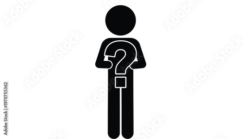 Vector illustration of a person icon holding a large question mark symbol, representing doubt or unknown.