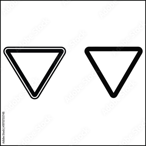 Give way sign silhouette style pictogram for traffic regulation, road safety and intersection guidance design. Symbolizing caution, priority control, direction and awareness