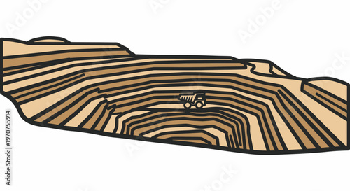 Open Pit Mine with Quarry Truck and Layered Strata